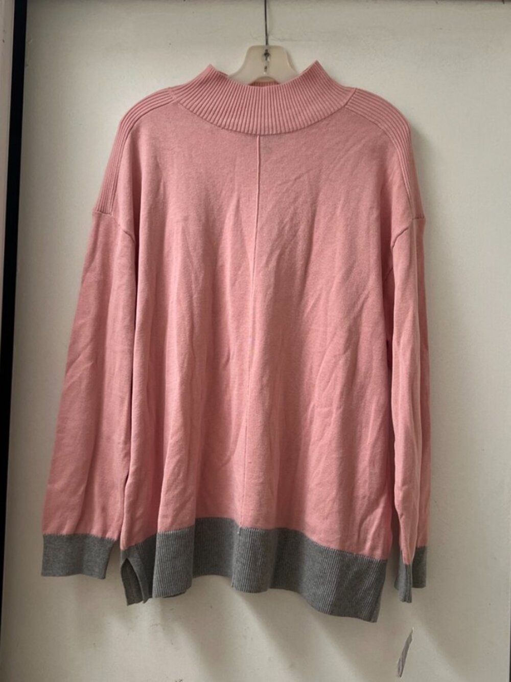 NWT Karen Scott 100% Cotton Sweater Sz XXL Pink w/ Grey Border